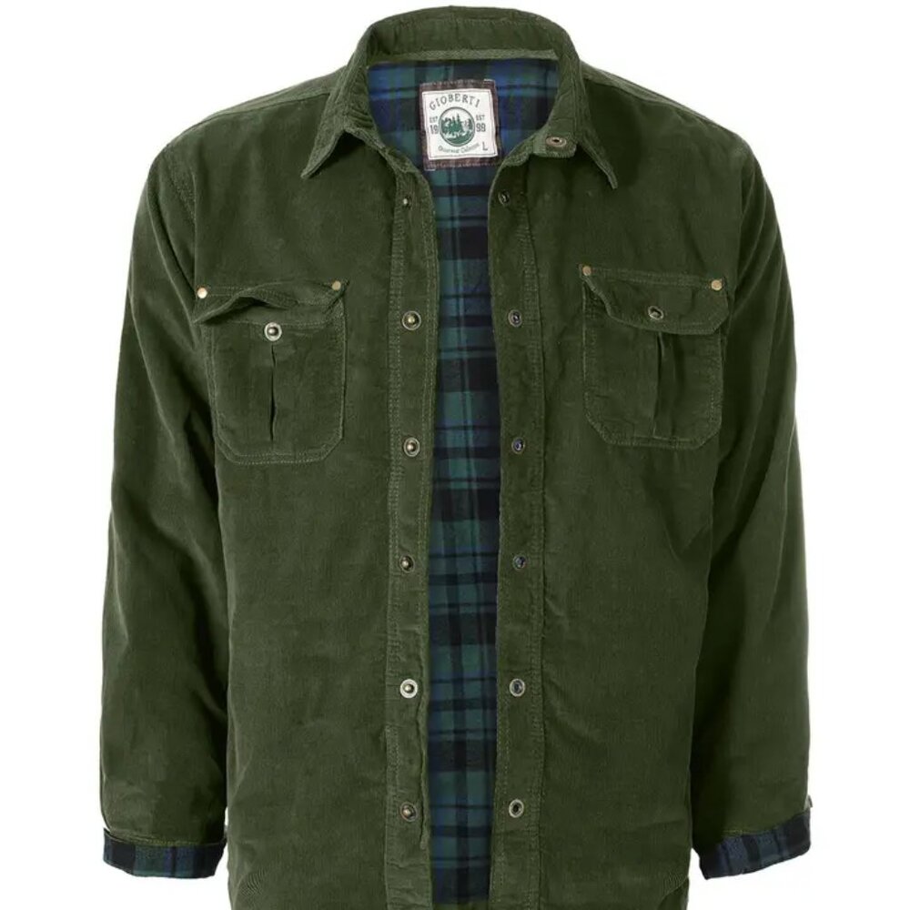 Olive Green Corduroy Shirt Jacket Flannel Lined